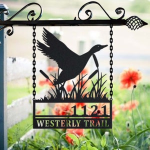 Personalized Duck Metal Address Sign House Number Hanging Address Plaque Yard Sign, Outdoor Sign Garden Stake, Address Name Metal Sign