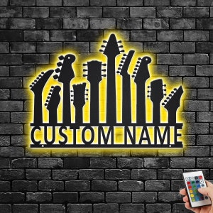 Custom Guitar Neck Metal Wall Art With LED Light, Personalized Guitarist Name Sign Decoration For Room, Guitar Neck Metal LED Decor