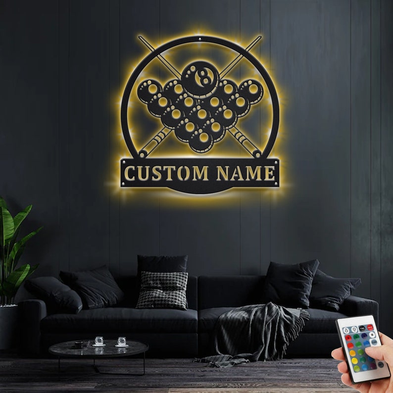 Custom Billiards Metal Wall Art With LED Light Personalized Etsy