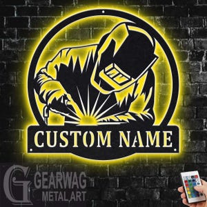 Custom Welder Metal Sign With LED Light, Personalized Welder Name Sign Decoration For Room, Tree Welder Metal LED Decor, Welder Name Sign