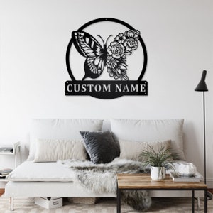 Floral Butterfly Personalized Monogram Metal Wall Decor | Butterfly Metal Wall Art | Butterfly Metal Sign | Butterfly Lover | Butterfly Gift