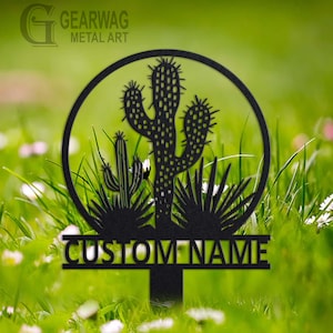 Cartello personalizzato per giardino di cactus, decorazione da giardino in metallo, cartello personalizzato per giardino di cactus, paletto per giardino di cactus, decorazione da esterno per giardino di cactus, amante dei cactus