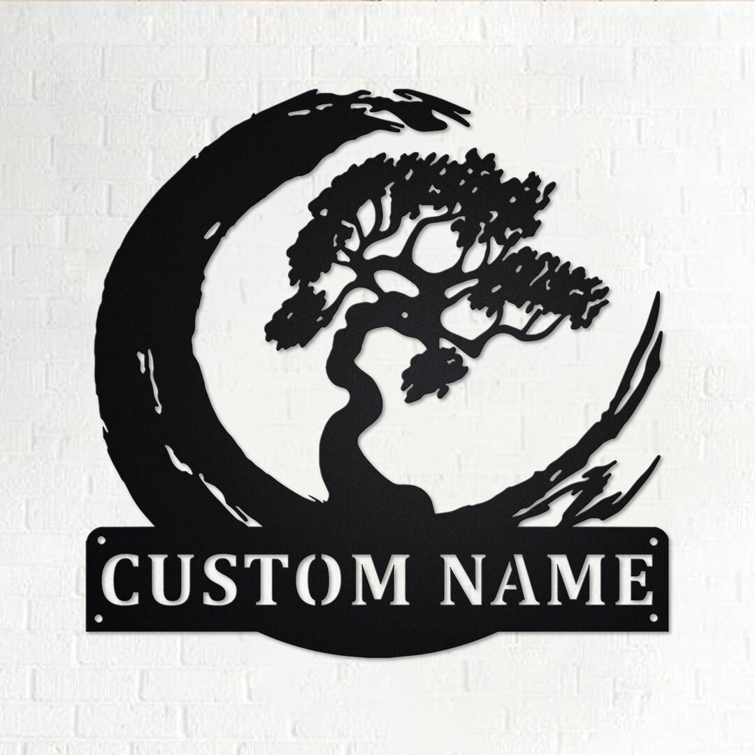 Custom Bonsai Tree Metal Wall Art, Personalized Bonsai Tree Name Sign