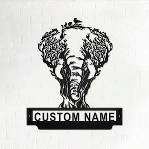 Custom Elephant Tree Metal Wall Art, Personalized Elephant Name Sign Decoration For Room, Elephant Home Decor, Custom Elephant, Elephant
