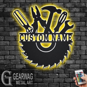 Custom Handyman Metal Wall Art With LED Light, Personalized Workshop Name Sign Decoration For Room, Handyman Metal LED Decor, Dad Workshop
