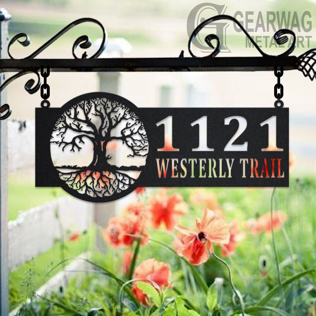 Tree Address Personalized Tree of Life Metal Address Sign - Hanging House Number ...