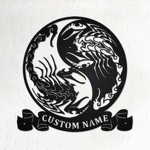 Custom Yin Yang Scorpion Metal Wall Art: Personalized Name Sign