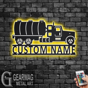 Custom Septic Truck Metal Wall Art With LED Light, Personalized Septic Trucker Name Sign Decoration For Room, Septic Truck Metal LED Decor