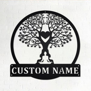 Custom Tree Namaste Heart Metal Wall Art, Personalized Tree Namaste Name Sign Decoration For Room, Tree Namaste Home Decor, Custom Namaste