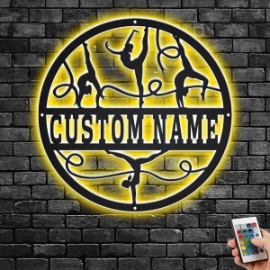 Custom Gymnastics Metal Wall Art With LED Light, Personalized Gymnast Name Sign Decoration For Room, Gymnastics Metal LED Decor, Gymnast