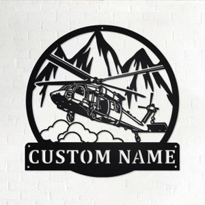 Custom Black Hawk Helicopter Metal Wall Art, Personalized Helicopter Name Sign Decoration For Room, Helicopter Metal Home Decor, Helicopter