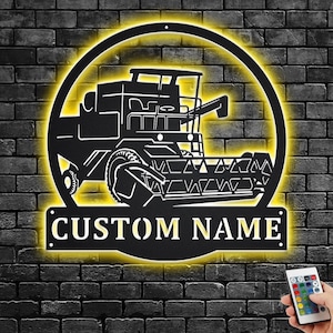 Custom Combine Harvester Metal Wall Art With LED Light, Personalized Combine Harvester Name Sign Decoration For Room,Combine Harvester Decor