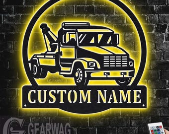 Custom Tow Truck Metal Sign with LED Lights: Personalized Room Decor