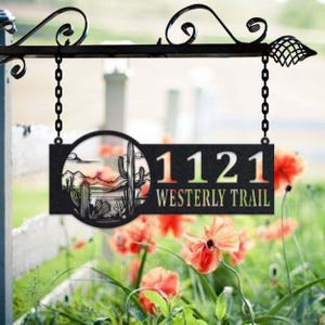 Personalized Cactus Metal Address Sign House Number Hanging Address Plaque Yard Sign, Outdoor Sign Garden Stake, Metal Address Sign