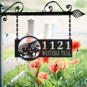Personalized Soldier Metal Address Sign House Number Hanging Address Plaque Yard Sign, Outdoor Sign Garden Stake, Metal Address Sign