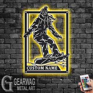 Custom Female Snowboarding Signage Metal Sign With LED Light, Personalized Snowboarder Name Sign Decoration, Snowboarding Metal LED Decor