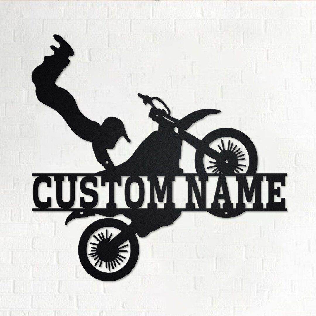 Custom Biker Metal Wall Art, Personalized Dirt Bike Name Sign