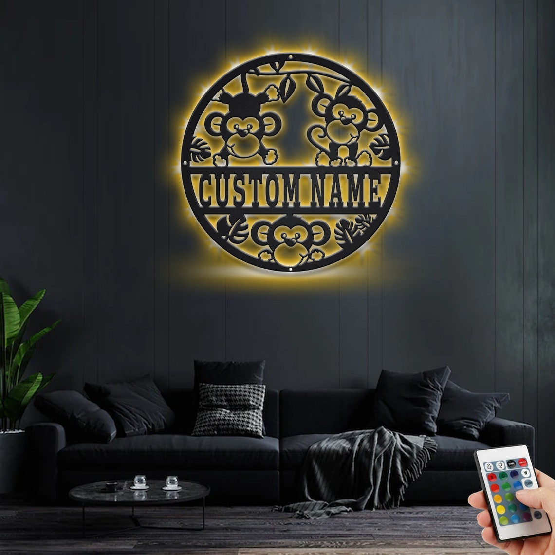Custom Monkey Metal LED Sign: Personalized Nursery Decor - Etsy