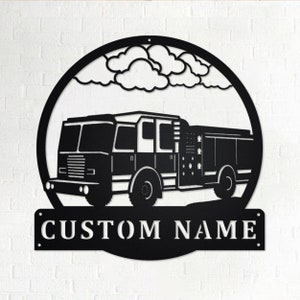 Custom Fire Truck Metal Wall Art, Personalized  Truck Driver Name Sign Decoration For Room, Fire Truck Home Decor, Custom Truck