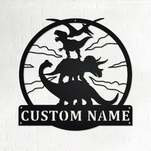 Custom Dinosaur Totem Metal Wall Art, Personalized Dinosaur Name Sign Decoration For Room, Dinosaur Home Decor, Custom Dinosaur, Dinosaur