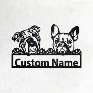 Personalized French Bulldog And English Bulldog Metal Sign | Dog Metal Wall Art | Dog Metal Wall Decor | Custom French And English Bulldog