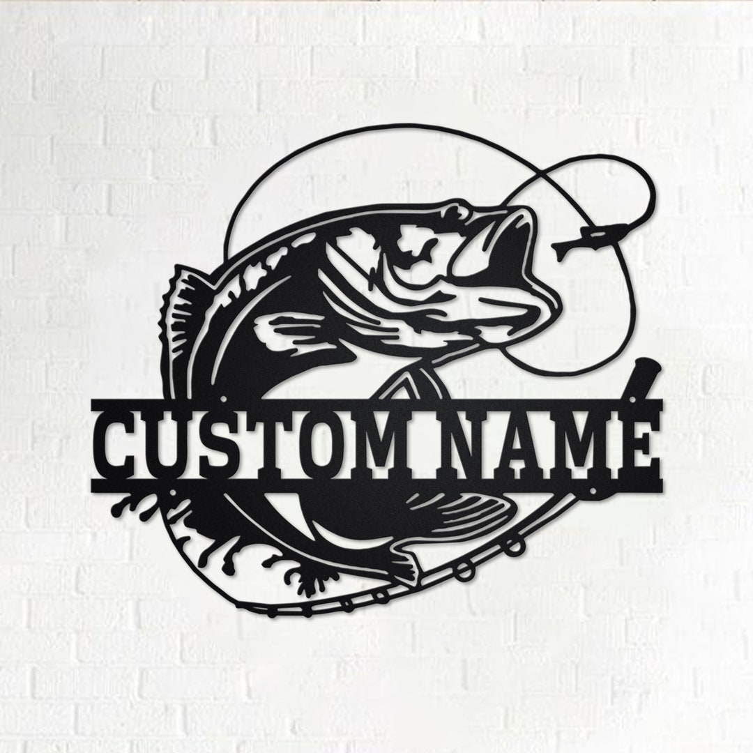 Custom Bass Fishing Metal Wall Art, Personalized Bass Fishing Name Sign