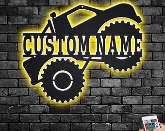 Custom Monster Truck Metal Wall Art: LED Name Sign