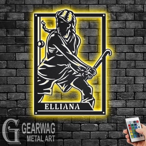 Custom Female Field Hockey Signage Metal Sign LED Light, Personalized Field Hockey Player Name Sign Decoration, Field Hockey Metal LED Decor