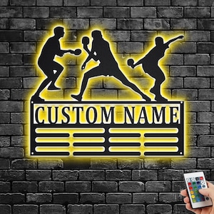 Custom Table Tennis Medal Holder LED Light, Personalized Table Tennis Player Name Medal Hanger, Table Tennis Medal Display Awards Sign