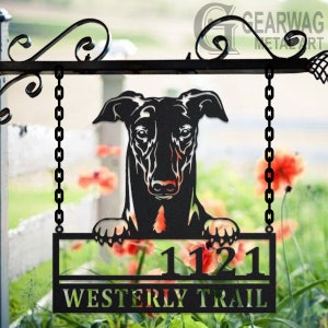 Personalized Australian Hound Dog Metal Address Sign House Number Hanging Address Plaque Yard Sign, Outdoor Sign Garden Stake, Address Sign