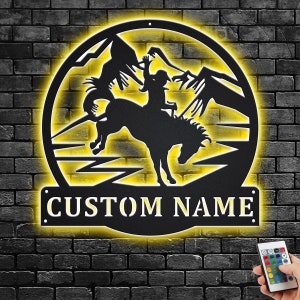 Custom Cowgirl Metal Wall Art With LED Light, Personalized Cowgirl Name Sign Decoration For Room, Cowgirl Metal Home Decor, Custom Cowgirl