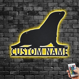 Custom Sea Lion Metal Wall Art With LED Light, Personalized Sea Lion Name Sign Decoration For Room, Sea Lion Metal LED Decor,Custom Sea Lion