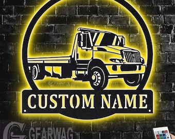 Custom Tow Truck Metal Sign with LED Lights: Personalized Room Decor