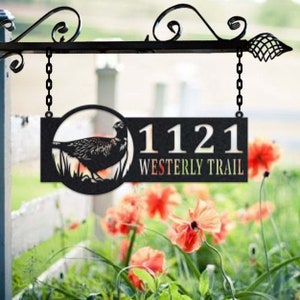Personalized Pheasant Metal Address Sign House Number Hanging Address Plaque Yard Sign, Outdoor Sign Garden Stake, Address Name Metal Sign