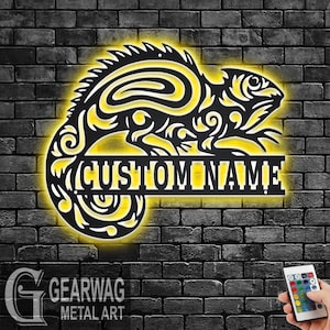 Custom Chameleon Metal Wall Art With LED Light, Personalized Chameleon Name Sign Decoration For Room, Chameleon Metal LED Decor, Chameleon