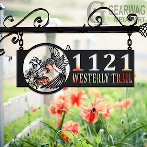 Personalized Hummingbird Metal Address Sign House Number Hanging Address Plaque Yard Sign, Outdoor Sign Garden Stake, Custom Address Sign