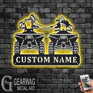 Custom Couple ATV Metal Wall Art With LED Light, Personalized Atv Player Name Sign Decoration For Room, Couple Atv Metal LED Decor