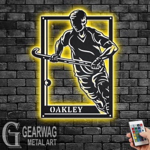 Custom Male Field Hockey Signage Metal Sign LED Light, Personalized Field Hockey Player Name Sign Decoration, Field Hockey Metal LED Decor