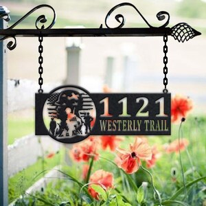 Personalized Veteran Metal Address Sign House Number Hanging Address Plaque Yard Sign, Outdoor Sign Garden Stake, Metal Address Sign