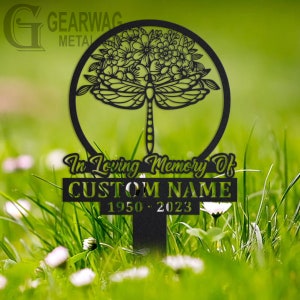 Custom Dragonfly Memorial Stake, Metal Stake, Outdoor Decor, In Loving Memory, Outdoor Stake, Sympathy Sign, Grave Marker, Dragonfly Memory