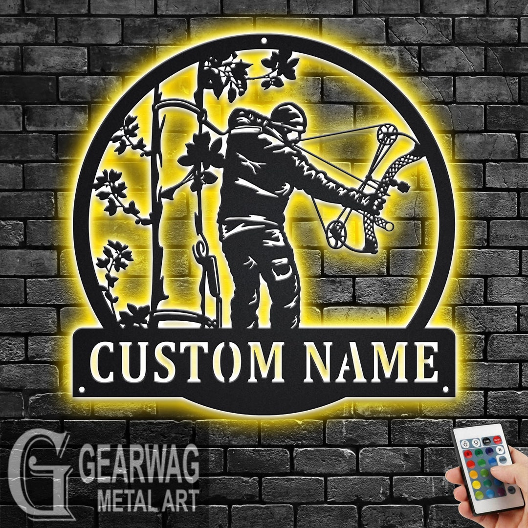 Personalized Bow Hunter Metal Sign With LED Lights: Custom Name Decor ...