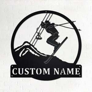Custom Skier Mountain Metal Wall Art, Personalized Skier Name Sign Decoration For Room, Skier Home Decor, Custom Skier Mountain