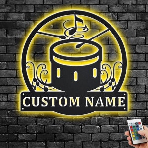 Custom Bass Drum Metal Wall Art With LED Light, Personalized Bass Drum Name Sign Decoration For Room, Bass Drum Home Decor, Custom Bass Drum