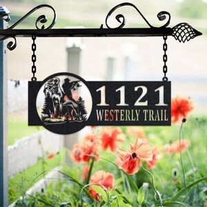 Personalized Dog Hunting Metal Address Sign House Number Hanging Address Plaque Yard Sign, Outdoor Sign Garden Stake,Address Name Metal Sign