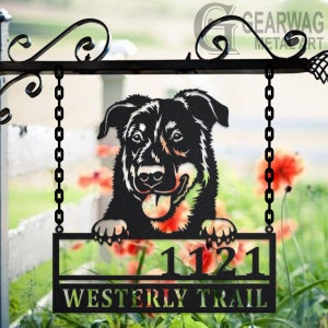 Personalized Beauceron Dog Metal Address Sign House Number Hanging Address Plaque Yard Sign, Outdoor Sign Garden Stake, Dog Address Sign