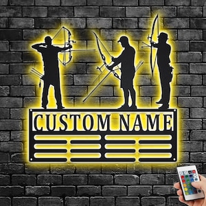 Custom Archery Medal Holder LED Light, Personalized Archery Player Name Medal Hanger, Archery Medal Display Awards Sign, Archery player Gift