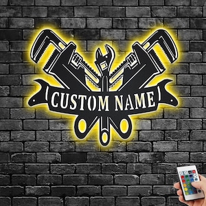 Custom Plumber Metal Wall Art With LED Light, Personalized Plumber Name Sign Decoration For Room, Plumber Metal Home Decor, Custom Plumber