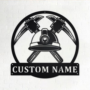 Custom Miner Worker Tools Metal Wall Art, Personalized Miner Name Sign Decoration For Room, Mining Metal Home Decor, Custom Coal Miner