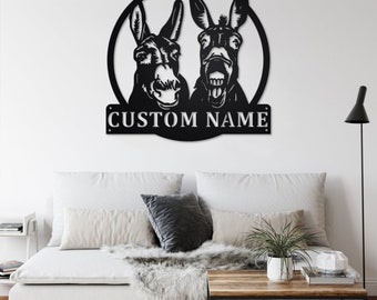 Personalized Two Donkey Metal Sign | Donkey Metal Wall Art | Office Wall Art | Housewarming Outdoor Metal Sign | Gifts Donkey Lover |
