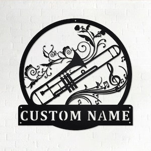 Custom Trombone Musical Instrument Metal Wall Art, Personalized Trombone Teacher Name Sign Decoration For Room, Trombone Home Decor,Trombone